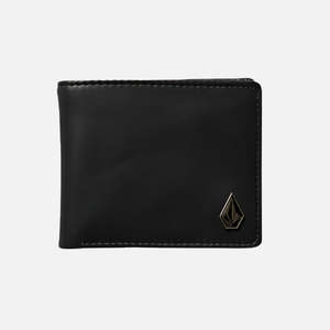 Mens Wallets Bags: Volcom Single Stone Leather Wallet- Black