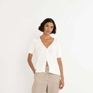 Womens Knitwear: Rhythm Adele Shirt Sleeve Knit Cardigan - White