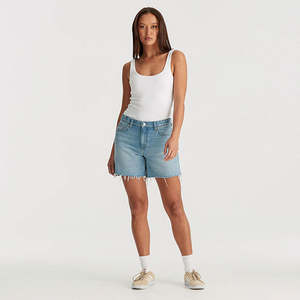 Womens Shorts: Riders Mid Straight Short - Oblique Blue
