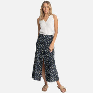 Womens Skirts: Rhythm Fleur Floral Button Front Maxi Skirt - Black