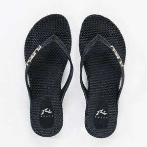 Womens Jandals Slides: Rusty Flippin Thong - Black/Silver