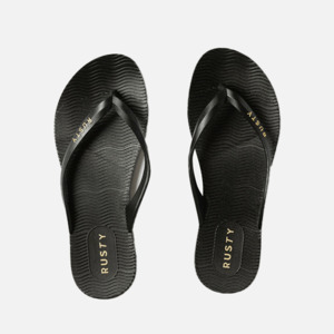 Womens Jandals Slides: Rusty Sandbar Thong - Black/Gold