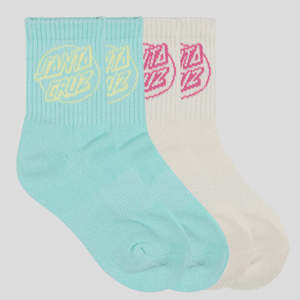 Girls: Santa Cruz Youth Oval Dot Mid Socks 4Pack - Aqua/Cream