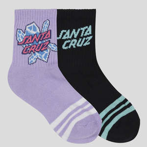 Santa Cruz Youth Crystal Stack Mid Socks 2Pack - Lavender/Black