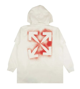 Products: OFFF-WHITE STENCIL DOUBLE TEE HOODIE WHITE RED