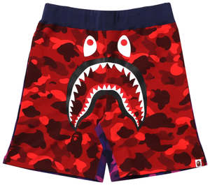 Shorts: BAPE Crazy Camo Shark Sweat Shorts 'Red'