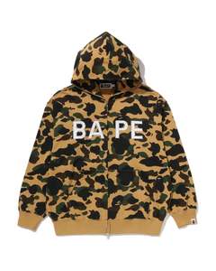 Bape: BAPE 1ST Camo BAPE Logo Rhinestone Relaxed Fit Full Zip Hoodie 'Yellow'