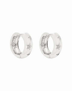 Luminous Star Studded Hoop Earrings Silver