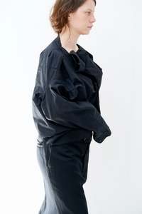 Black cotton sideways shirt with wool insert / Black wool trouser skirt