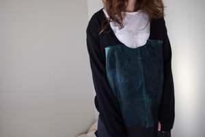 Black merino with green leather front Jumper