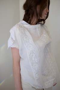 Antique white work front and t-shirt back s/s top