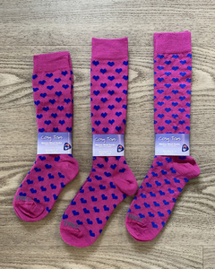 Products: Kids Merino Socks - Pink/Royal Hearts Long - Kids Outdoor Clothing NZ - Puddle Jumpers