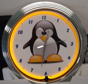 Childrens Clocks: Cartoon Penguin Neon Clock - NENC-164
