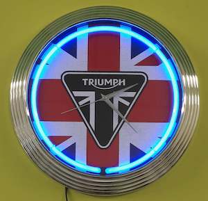 Motorcycle Clocks: Triumph Union Jack Neon Clock (Blue NENC-522B, Red NENC-522R, White NENC-522W)