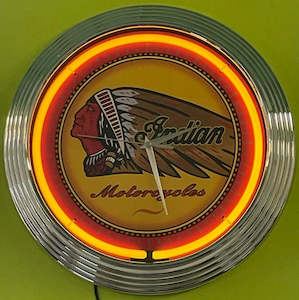 Motorcycle Clocks: Indian Motorcycles Neon Clock - NENC-521