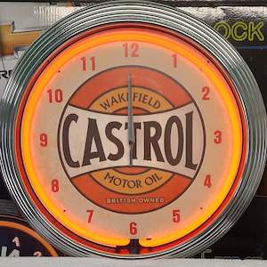 Petrol Oil Clocks: Castrol Wakefield Motor Oil Neon Clock - NENC-137