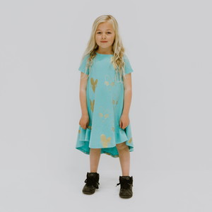 Products: Heart Dress – Aqua & Gold – Size 2 year
