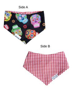 Bibs: Reversible Bib - Sugar Skulls/Red Houndstooth