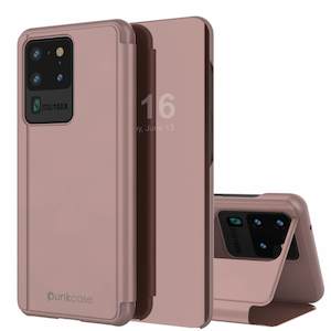 Punkcase Galaxy S20 Ultra Reflector Case Protective Flip Cover [Rose]