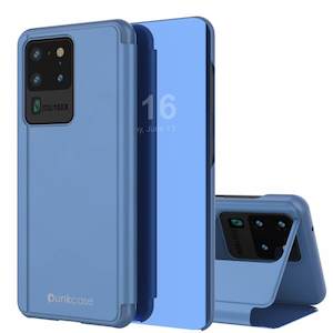 Punkcase Galaxy S20 Ultra Reflector Case Protective Flip Cover [Blue]