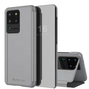 Punkcase Galaxy S20 Ultra Reflector Case Protective Flip Cover [Silver]