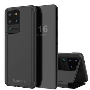 Punkcase Galaxy S20 Ultra Reflector Case Protective Flip Cover [Black]