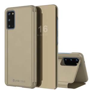 Punkcase Galaxy S20 Reflector Case Protective Flip Cover [Gold]