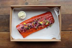Punnet Catering: Hot smoked applewood salmon with citrus and caper creme fraiche