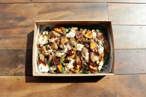 Lunch: Honey roasted golden kumara and tomato chilli jam salad