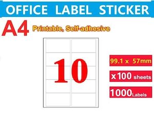 Art: 100x A4 Self Adhesive Address Labels Laser Inkjet Print Stickers - 10 label/page