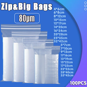 Art: 100pc Resealable Zip Bags PE Clear bags * 12 Sizes