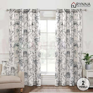 Natural Linen Blended Curtain  Eyelet  2PC (SM, black)* 2 Sizes