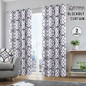 Curtains Blinds: Blockout Curtain Eyelet 2PC (Dark Denim & Grey)* 2 Sizes
