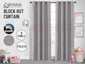 Curtains Blinds: Blockout Curtain Eyelet  2PC Grey + Pink Star * 4 Sizes