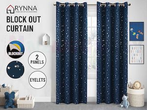 Blockout Curtain Eyelet  2PC Navy Blue Silver Star * 4 Sizes