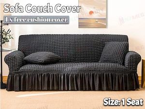 Lifestyle: Sofa cover with Skirts Dark Grey 4 sizes
