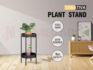Outdoor Garden Conservatory: Plant Stand Metal  2 Tiers  Black  60CM