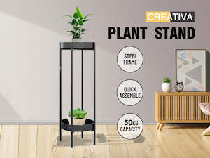 Outdoor Garden Conservatory: Plant Stand Metal  2 Tiers 80CM* Black