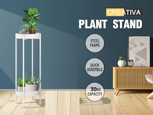 Outdoor Garden Conservatory: Plant Stand Metal  2 Tiers  80CM White