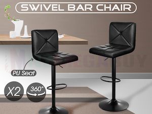 Bar Stools Chairs: 2 x PU Kitchen Cafe Swivel Bar Stools Black