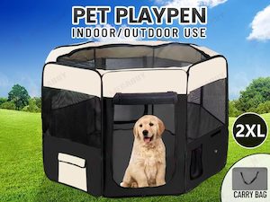Cat 1: Pet Playpen Soft Crate Cage Portable Black 2XL * 150 x 150 x 98cm