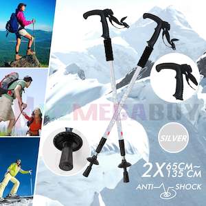 Walking Poles: 2 x Hiking Trekking Poles Walking Stick Anti Shock Adjustable Camping * Silver