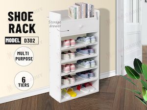 Bedrooms Furniture: 6 Tiers Wooden Shoe Rack Cabinet "White"