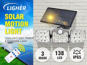 Electrical Lighting: 3 head 138LED Motion Sensor Light Outdoor Garden Wall Security