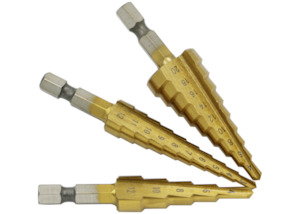 Tools: 3pcs HSS Step Cone Drill Titanium Steel Metal Hole Cutter Bit Set