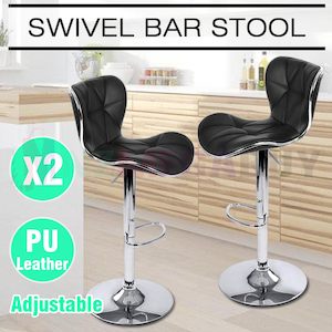 2 x PU Kitchen Cafe Swivel Bar Stools Black