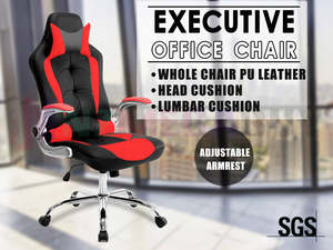 Premium PU Faux Leather Gaming Office Chair Black/Red