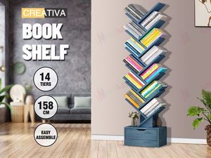 Bookcases And Display: Display Shelf Bookshelf  14 -Shelf Tree Book Storage Rack Bookcase  * Lake Blue