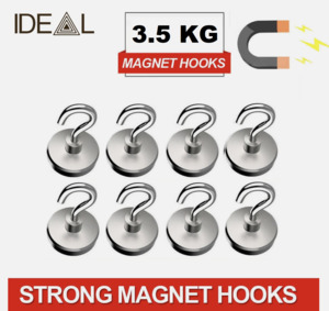 8pc Strong Magnet Hooks * 2 Sizes