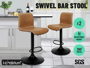 Furniture: Brown PU Leather Bar Stools NZ – Adjustable Gas Lift Swivel Chairs
